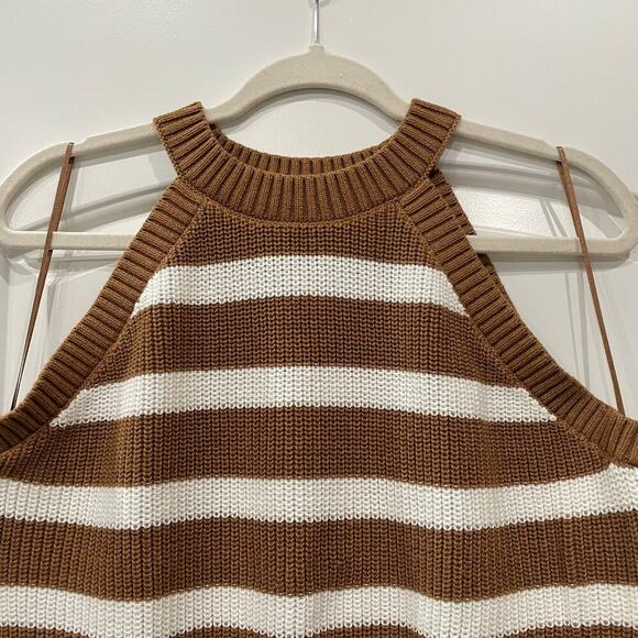 Old Navy Tan White Knit Halter Top Stripe Sweater Tank Size L Petite - Picture 3 of 5